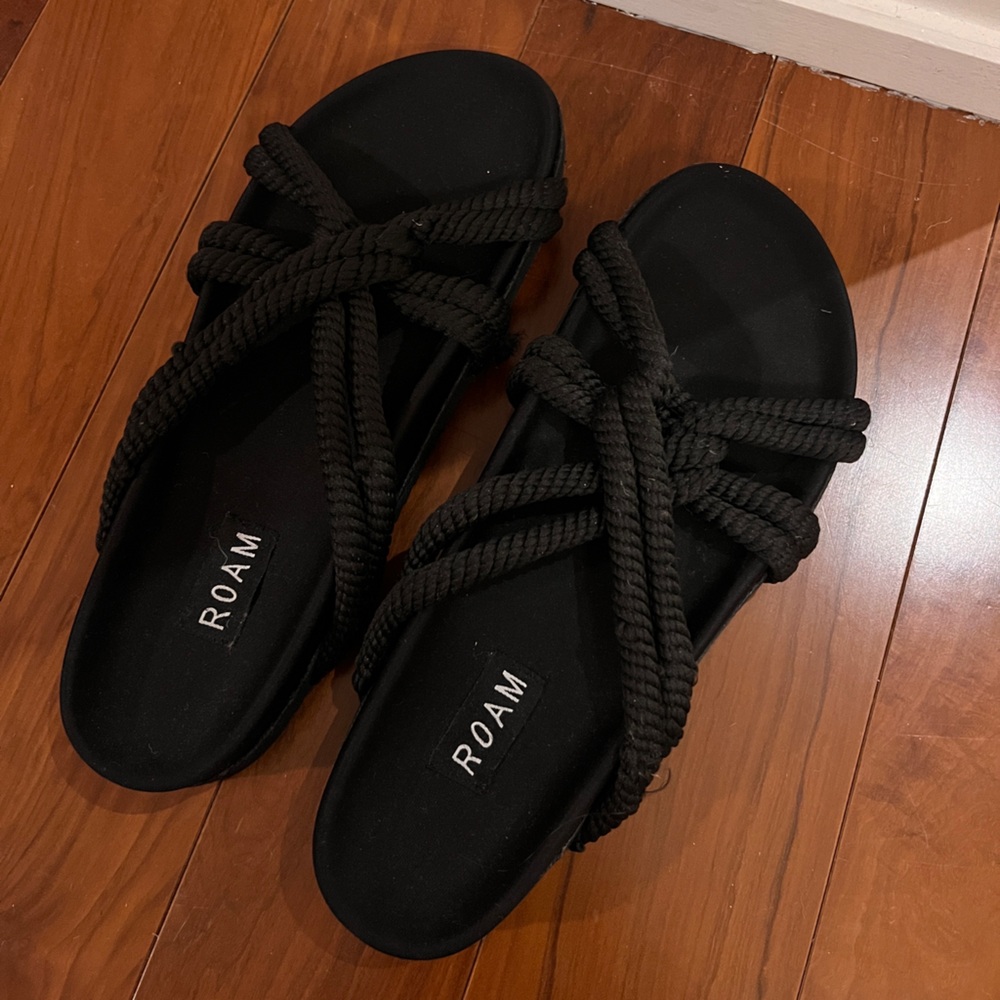 ROAM Black Rope Strappy Slide Sandals - Picture 2 of 5